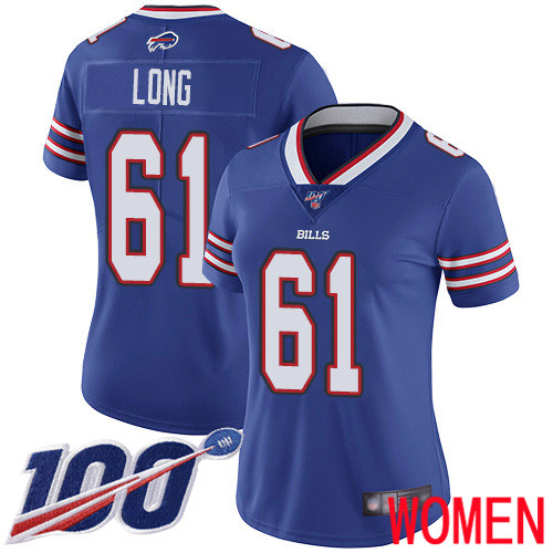 Women Buffalo Bills #61 Spencer Long Royal Blue Team Color Vapor Untouchable Limited Player 100th Season NFL Jersey
